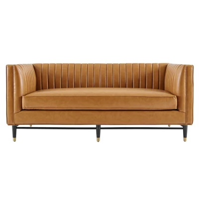 Devote Channel Tufted Vegan Leather Loveseat Tan - Modway 5 Devote Channel Tufted Vegan Leather Loveseat Tan - Modway - Image 3