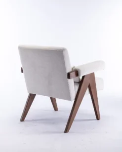 Megan 27.56" Wide Upholstered Fabric Seat And Lumbar Pillow With Walnut "V" Shape Solid Wood Legs Accent Chair With Arm Pads-The Pop Maison -Lush Living Store GUEST 7f80cfe7 8f39 4165 8d9a 97a7004e78db