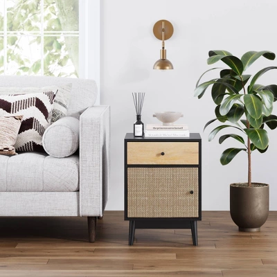 Bonnie Rattan And Wood Storage Side Table Matte Black/Light Mango Wood - Nathan James 3 Bonnie Rattan And Wood Storage Side Table Matte Black/Light Mango Wood - Nathan James