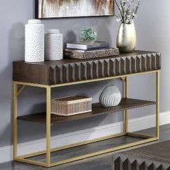 Cilker 2 Drawers Sofa Table Walnut/Gold - MiBasics -Lush Living Store GUEST 80368339 ca33 4b31 856a 218c4e40e54d