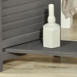 HOMCOM 4 Panel 67" Tall Wood Privacy Screen Room Divider With 3 Display Shelves, And Folding Storage For Bedroom Or Home Office, Gray -Lush Living Store GUEST 806b1cba 920d 4f9a a19c af404c826fd5