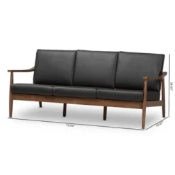 Venza Mid-Modern Walnut Wood Faux Leather 3 Seater Sofa Black - Baxton Studio -Lush Living Store GUEST 80bfc8ee 1c72 4e18 a4e7 08a47aa73709