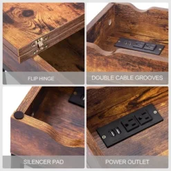 FABATO End Table And Nightstand With USB Charging Station And Power Supply Cord, For Living Rooms And Bedrooms, Features Flip Top Shelf, Rustic Brown -Lush Living Store GUEST 80ef6c95 726e 4948 b24e 65fbf59a8c51