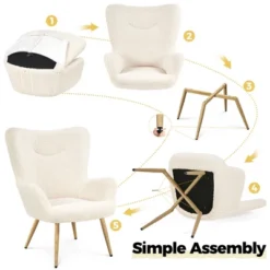 Yaheetech Boucle Accent Chair With Wood-tone Metal Legs Ivory -Lush Living Store GUEST 814326fc 845e 4282 a9f9 82c83987358e