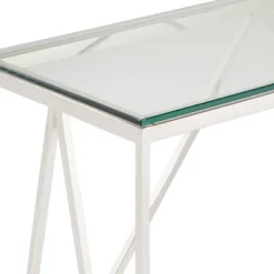 55 Downing Street Modern Chrome Stainless Steel Rectangular Console Table 47 1/4" X 15 3/4" Silver Glass Tabletop For Living Room Bedroom Bedside Home