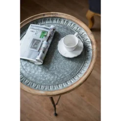 Classic Vintage Wood And Metal Round Side Table Natural/Black - A&B Home -Lush Living Store GUEST 82216faf 3136 4c66 8952 c25c957a3450