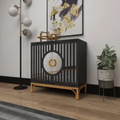 Art Deco Contemporary Mirrored Wood Cabinet Black - Olivia & May 31 Art Deco Contemporary Mirrored Wood Cabinet Black - Olivia & May -Lush Living Store GUEST 82783988 0a4d 4a60 8d8e 5018b6901644