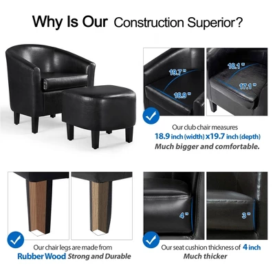 Yaheetech Faux Leather Accent Arm Chair Barrel Chair With Ottoman For Living Room 7 Yaheetech Faux Leather Accent Arm Chair Barrel Chair With Ottoman For Living Room - Image 5