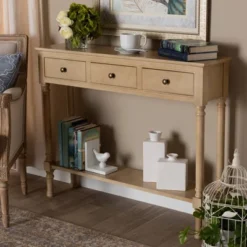 3 Drawer Calvin Wood Entryway Console Table - Baxton Studio -Lush Living Store GUEST 830f297e 4161 428d 8703 4bbb46984e60