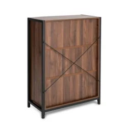 32" Wooden Metal Floor Cabinet With Double Sliding Doors Natural - Glitzhome -Lush Living Store GUEST 83c733ef e9bb 4295 bcce 992077f0af46