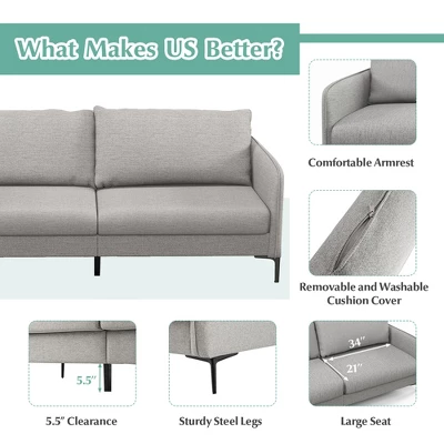 Costway Modern 76'' Loveseat Sofa Couch For Living Room Apartment Dorm With Metal Legs Gray 10 Costway Modern 76'' Loveseat Sofa Couch For Living Room Apartment Dorm With Metal Legs Gray - Image 8