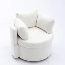 April 33.9" Seat Wide Teddy Upholstered Round Swivel Backrest Chair, Swivel Chairs With Storage Including 3 Pillows-Maison Boucle -Lush Living Store GUEST 83ff0d5e dab0 4769 8536 0915f37c4f80