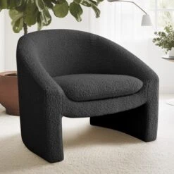 Kiki 32" Wide Contemporary Design Faux Shearling Boasting Streamlined Silhouette Armrest Accent Barrel Chair-The Pop Maison -Lush Living Store GUEST 84591014 7a23 4661 8726 ef179822fd4c