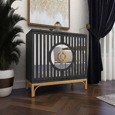 Art Deco Contemporary Mirrored Wood Cabinet Black - Olivia & May 13 Art Deco Contemporary Mirrored Wood Cabinet Black - Olivia & May - Image 11