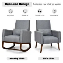 2-in-1 Fabric Upholstered Rocking Chair Nursery Armchair With Pillow Dark Grey -Lush Living Store GUEST 84d561d9 17eb 498a 88d8 aaa169b4b083