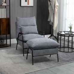 HOMCOM Accent Chair With Ottoman, Reclining Comfy Chair With Adjustable Backrest, Steel Frame And Pillow For Living Room, Bedroom