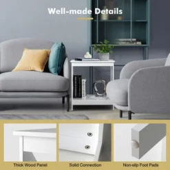 Tangkula Set Of 2 Accent End Table 2-Tier Sofa Side Table Nightstand W/ X-Shaped Frame White -Lush Living Store GUEST 8608a4ea 1b1e 4f2c bb5b a8a5734d34de