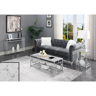 Town Square Chrome Console Table With Shelf White Faux Marble/Chrome Frame - Breighton Home 4 Town Square Chrome Console Table With Shelf White Faux Marble/Chrome Frame - Breighton Home - Image 2