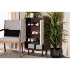 2 Door Meike Two-Tone Wood Shoe Cabinet Walnut/White - Baxton Studio 16 2 Door Meike Two-Tone Wood Shoe Cabinet Walnut/White - Baxton Studio -Lush Living Store GUEST 863ee331 3871 49a0 87fa 3954fd3c68a2