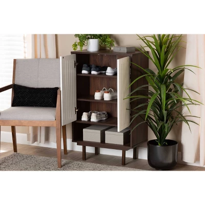 2 Door Meike Two-Tone Wood Shoe Cabinet Walnut/White - Baxton Studio 9 2 Door Meike Two-Tone Wood Shoe Cabinet Walnut/White - Baxton Studio - Image 7