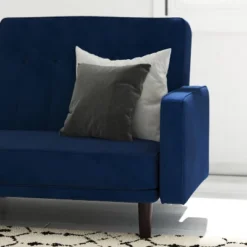 Emma And Oliver Plush Padded Upholstered Split Back Sofa Futon With Vertical Channel Tufting And Wooden Legs -Lush Living Store GUEST 86a3b819 ee06 4e85 8729 e98da70d9da2