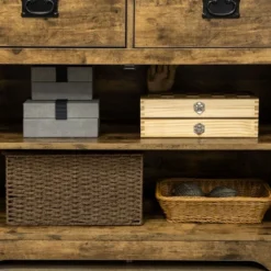 HOMCOM Rustic Storage Cabinet Sideboard With 2 Drawers And 2 Cupboard, Distressed Brown -Lush Living Store GUEST 86ff7526 5923 4b89 bf07 e0f016199766