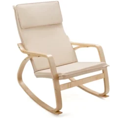 Costway Modern Bentwood Rocking Chair Fabric Upholstered Relax Rocker Lounge Chair GrayBeige -Lush Living Store GUEST 882099e7 db5c 4a37 901f 0f76adeb3860