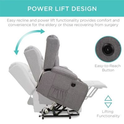 Best Choice Products Electric Power Lift Linen Recliner Massage Chair Furniture W/ USB Port, Heat, Cupholders 4 Best Choice Products Electric Power Lift Linen Recliner Massage Chair Furniture W/ USB Port, Heat, Cupholders - Image 2