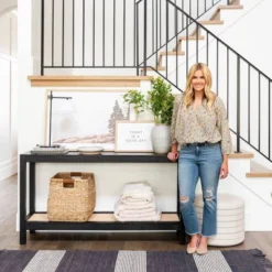 Console Table With Woven Rattan Shelf Black - Threshold™ Designed With Studio McGee -Lush Living Store GUEST 8850858f 6d86 4502 8112 f583beb8eb20