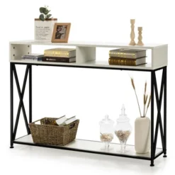 Costway Console Table With Open Shelf And Storage Compartments Steel Frame -Lush Living Store GUEST 885d25de 9633 4f1a b7b0 0e53708fdf7d