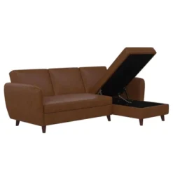 Perry Sectional Futon With Storage Convertible Sleeper Camel Faux Leather - Novogratz -Lush Living Store GUEST 88f0dc67 fdb4 4c30 8318 096246b39e85