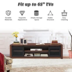 Costway TV Stand Entertainment Center For TV's Up To 65'' With Sliding Mesh Doors Walnut Black -Lush Living Store GUEST 8912db69 736b 4dff 89ce 283e8ebdf0fb