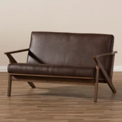 Bianca Mid-Modern Walnut Wood Distressed Faux Leather 2 Seater Loveseat Dark Brown - Baxton Studio -Lush Living Store GUEST 8967b301 b2d9 4346 ac29 f46f057aa611