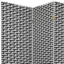 6 Ft. Tall Woven Fiber Room Divider Black/White 3 Panel - Oriental Furniture