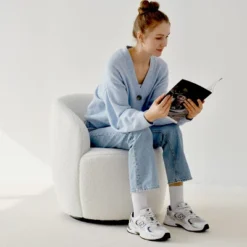 Bella Swivel Barrel Chair,2 Size Soft Touch Upholstered White Teddy Swivel Chair, Armrest 360° Swivel Nursery Chair-Maison Boucle -Lush Living Store GUEST 89f94dc7 a875 47ea ab1e 01598a2ff819