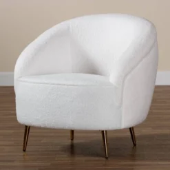 Urian Boucle Upholstered Accent Chair White/Gold - Baxton Studio -Lush Living Store GUEST 8a1a1d0b 57c0 4960 af31 3ff0944d2853