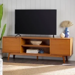 Solid Wood Mid-Century Modern TV Stand For TVs Up To 80" - Saracina Home -Lush Living Store GUEST 8b7506fc 5e20 44b3 838f e44d2919b468