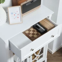 HOMCOM Kitchen Cabinet, Storage Cabinet, Sideboard Floor Accent Cabinet W/ 2 Glass Doors, Drawer, Adjustable Shelves For Living Room Entryway, White -Lush Living Store GUEST 8c06be88 2460 4f34 96b1 daa4274e2d2e