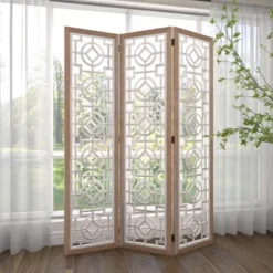 Farmhouse Wood Patterned Room Divider Screen White - Olivia & May -Lush Living Store GUEST 8c3b877a ca6e 4088 8cd7 d1d21ed7f213