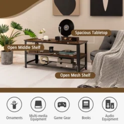 Costway 3-Tier TV Stand For 50-Inch Flat Screen TVs Entertainment Center Open Shelves Steel Frame TV Console Table Living Room Entryway Rustic Brown -Lush Living Store GUEST 8c428b55 d7f2 4cee a638 e8ba1150696d