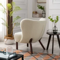Modern Accent Chair Lambskin Wingback Tufted Side Chair With Solid Wood Legs-ModernLuxe -Lush Living Store GUEST 8c61879b 7fd6 4b6f bcca aef84bd72637