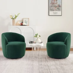 Set Of 2 Fannie 25.60'' Wide Small Size Boucle Upholstered 360° Swivel Barrel Chair-The Pop Maison -Lush Living Store GUEST 8c8f6295 919c 4e87 be48 559bc4b0bcd4