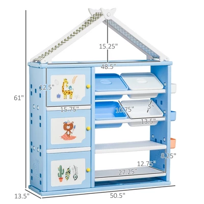 Qaba Kids Toy Storage Organizer With 4 Bins, Storage Cabinets, Bookshelf And 4-Layers Toy Collection Shelves 8 Qaba Kids Toy Storage Organizer With 4 Bins, Storage Cabinets, Bookshelf And 4-Layers Toy Collection Shelves - Image 6