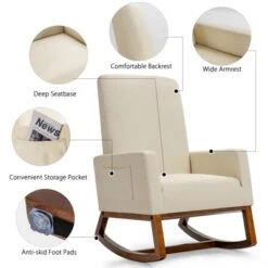 Tangkula Mid Century Rocking Chair Comfortable Rocker Modern High Back Armchair Beige -Lush Living Store GUEST 8dc0067c d190 4b77 bf61 16c389d995b2