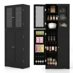 Costway Tall Storage Cabinet Kitchen Pantry Cupboard With Tempered Glass Doors & Shelves Black/White -Lush Living Store GUEST 8e6ae886 1580 4df3 82ff f5ffebea34d5