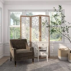 Farmhouse Wood Patterned Room Divider Screen White - Olivia & May -Lush Living Store GUEST 8e71bb4f e8d6 46ef b3b2 9671089a7411