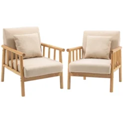 HOMCOM Accent Chair, Upholstered Arm Chair For Living Room Furniture, Comfy Chair For Bedroom, Living Room Chair, Set Of 2, Beige -Lush Living Store GUEST 8f59b6fd 3ab6 4263 aa2f dc5fbda0c216
