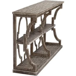 Crestview Collection Farmhouse Rustic Chestnut Wood Console Table 64" X 15" With Bookshelf Brown Antique White Wash 3-Tier For Living Room Entryway -Lush Living Store GUEST 8ffb133b f4d2 4e3d af93 8592e9291d49