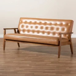 Sorrento Mid-Century Faux Leather Upholstered Wood Sofa Walnut/Brown - Baxton Studio -Lush Living Store GUEST 90733ea7 319f 449b 90ea 29bdd3b2ae5b