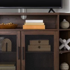 Corner TV Stand For TVs Up To 55" With Metal Mesh Doors - Saracina Home -Lush Living Store GUEST 90874f44 7a56 4e2e 9a74 aef7d9c18351